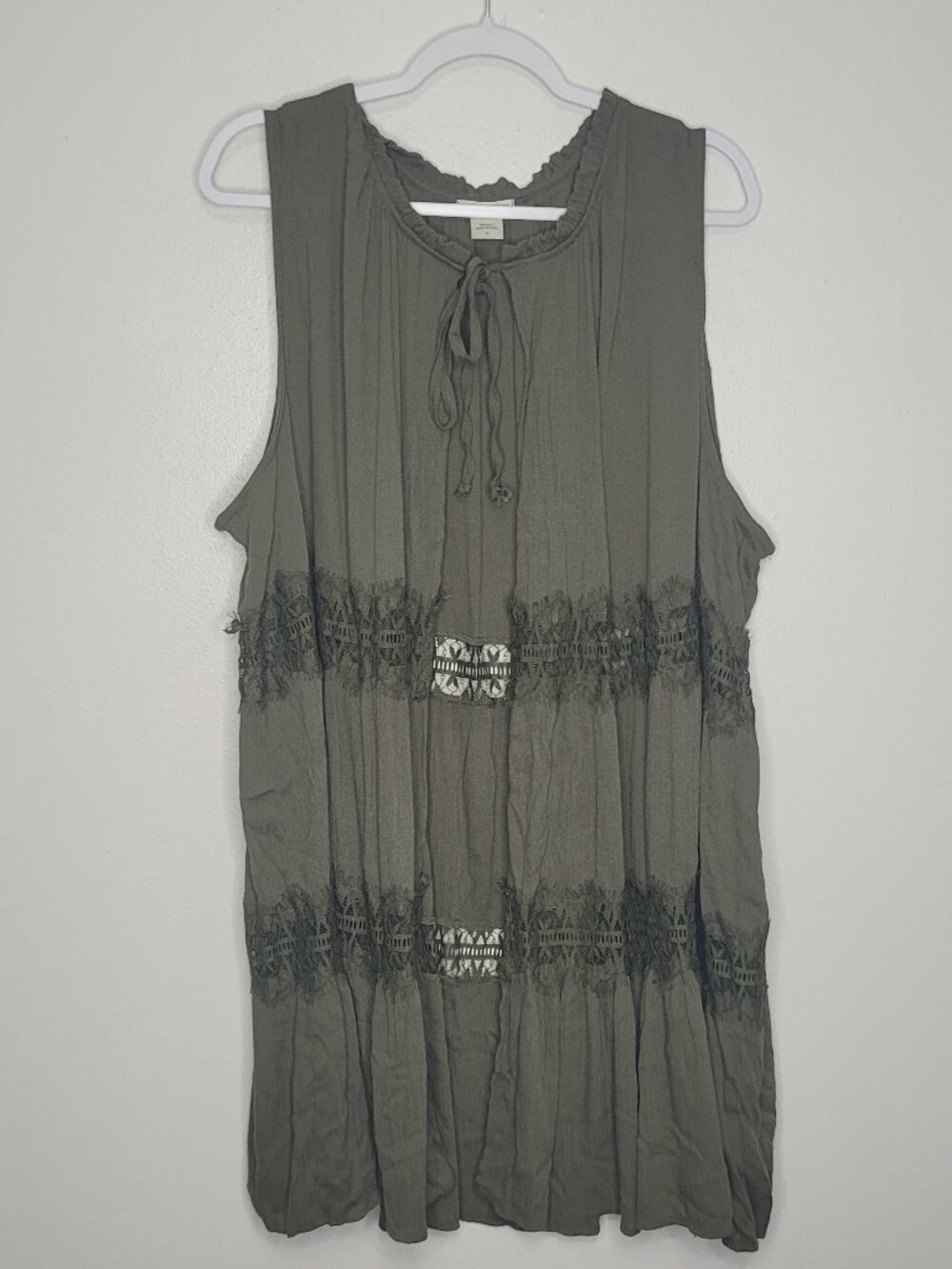 Tru Self green plus size boho long length tie front vest layering size 3x
